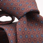 Holliday & Brown for Cruciani & Bella 100% printed Silk Self tipped Brown, Red and Blue motif tie Handmade in Italy 8 cm x 150 cm 5008