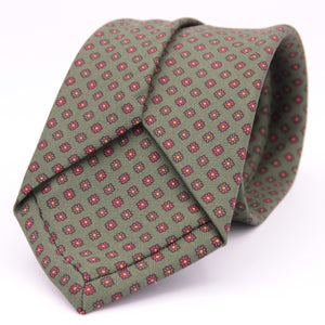 Holliday & Brown for Cruciani & Bella 100% printed Silk Self tipped Green, Red and Brown motif tie Handmade in Italy 8 cm x 150 cm 5011