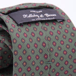Holliday & Brown for Cruciani & Bella 100% printed Silk Self tipped Green, Red and Brown motif tie Handmade in Italy 8 cm x 150 cm 5011