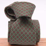 Holliday & Brown for Cruciani & Bella 100% printed Silk Self tipped Green, Red and Brown motif tie Handmade in Italy 8 cm x 150 cm 5011