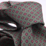 Holliday & Brown for Cruciani & Bella 100% printed Silk Self tipped Green, Red and Brown motif tie Handmade in Italy 8 cm x 150 cm 5011