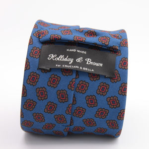 Holliday & Brown for Cruciani & Bella 100% printed Silk Self tipped Blue, Brown and Red motif tie Handmade in Italy 8 cm x 150 cm 5064