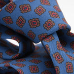 Holliday & Brown for Cruciani & Bella 100% printed Silk Self tipped Blue, Brown and Red motif tie Handmade in Italy 8 cm x 150 cm 5064