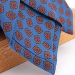 Holliday & Brown for Cruciani & Bella 100% printed Silk Self tipped Blue, Brown and Red motif tie Handmade in Italy 8 cm x 150 cm 5064
