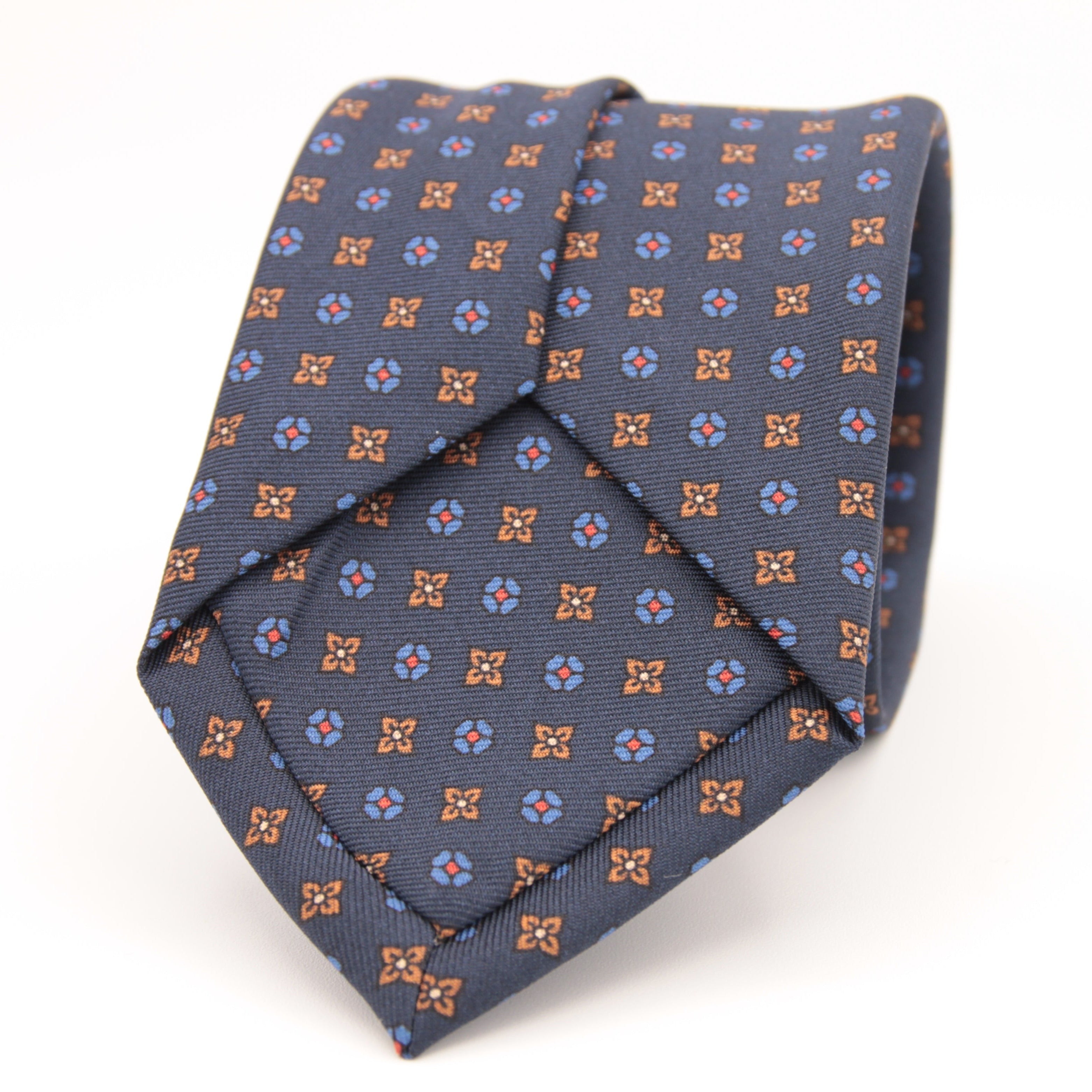 Holliday & Brown for Cruciani & Bella 100% printed Silk Self tipped Blue, Brown and Red motif tie Handmade in Italy 8 cm x 150 cm 5028