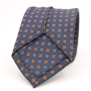 Holliday & Brown for Cruciani & Bella 100% printed Silk Self tipped Blue, Brown and Red motif tie Handmade in Italy 8 cm x 150 cm 5028