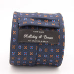 Holliday & Brown for Cruciani & Bella 100% printed Silk Self tipped Blue, Brown and Red motif tie Handmade in Italy 8 cm x 150 cm 5028