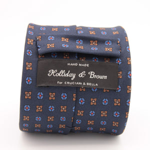 Holliday & Brown for Cruciani & Bella 100% printed Silk Self tipped Blue, Brown and Red motif tie Handmade in Italy 8 cm x 150 cm 5028