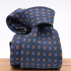 Holliday & Brown for Cruciani & Bella 100% printed Silk Self tipped Blue, Brown and Red motif tie Handmade in Italy 8 cm x 150 cm 5028
