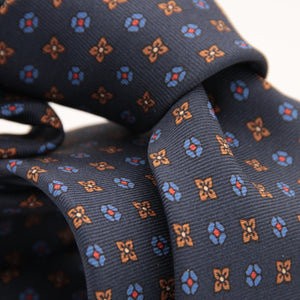 Holliday & Brown for Cruciani & Bella 100% printed Silk Self tipped Blue, Brown and Red motif tie Handmade in Italy 8 cm x 150 cm 5028