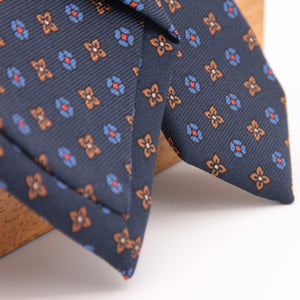 Holliday & Brown for Cruciani & Bella 100% printed Silk Self tipped Blue, Brown and Red motif tie Handmade in Italy 8 cm x 150 cm 5028