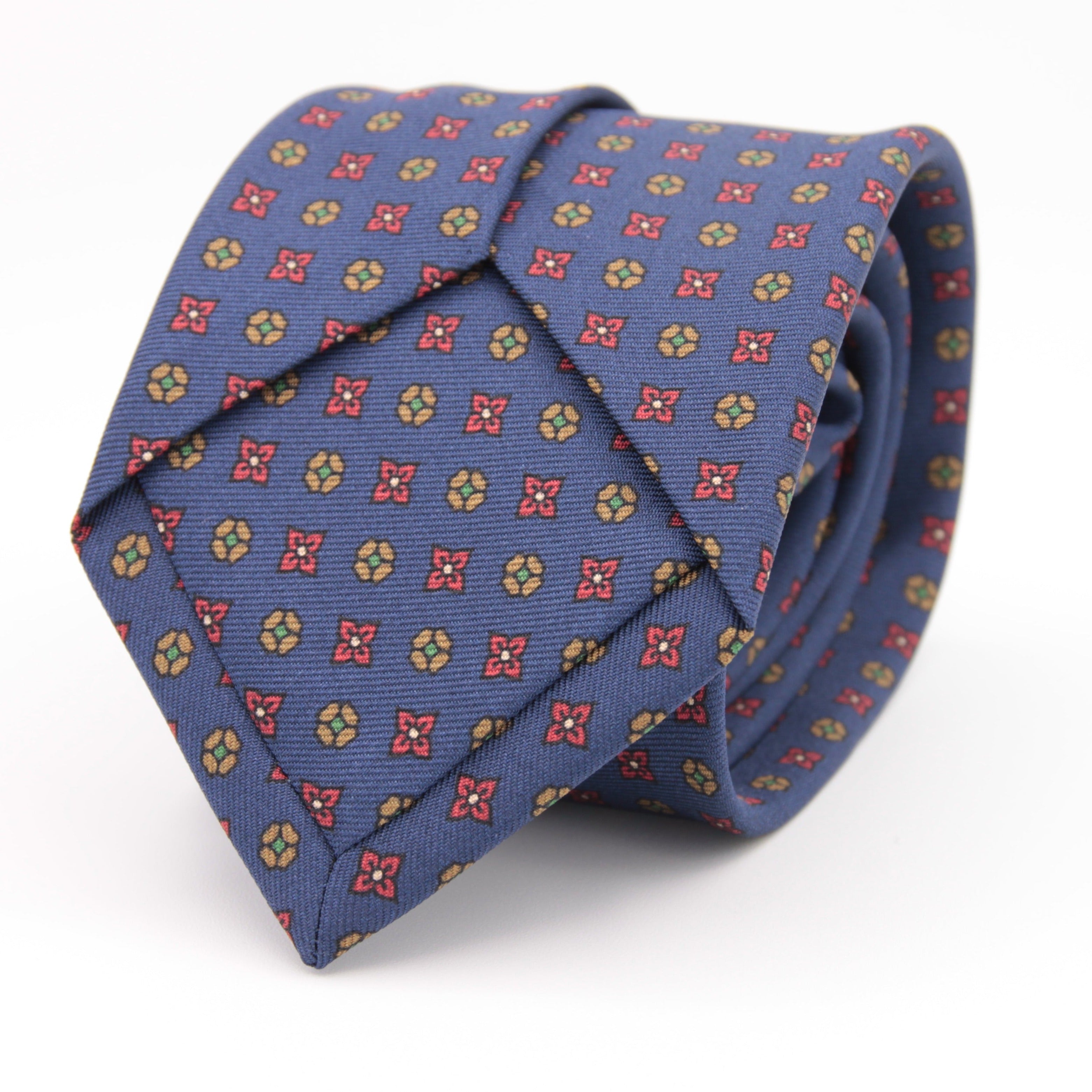 Holliday & Brown for Cruciani & Bella 100% printed Silk Self tipped Light Blue, Brown, Red and Green  motif tie Handmade in Italy 8 cm x 150 cm 5029