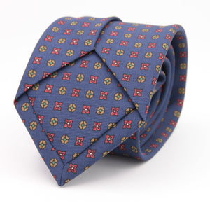 Holliday & Brown for Cruciani & Bella 100% printed Silk Self tipped Light Blue, Brown, Red and Green  motif tie Handmade in Italy 8 cm x 150 cm 5029