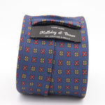 Holliday & Brown for Cruciani & Bella 100% printed Silk Self tipped Light Blue, Brown, Red and Green  motif tie Handmade in Italy 8 cm x 150 cm 5029