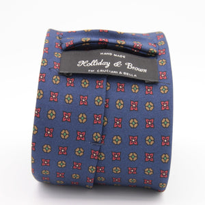 Holliday & Brown for Cruciani & Bella 100% printed Silk Self tipped Light Blue, Brown, Red and Green  motif tie Handmade in Italy 8 cm x 150 cm 5029