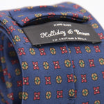 Holliday & Brown for Cruciani & Bella 100% printed Silk Self tipped Light Blue, Brown, Red and Green  motif tie Handmade in Italy 8 cm x 150 cm 5029