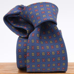 Holliday & Brown for Cruciani & Bella 100% printed Silk Self tipped Light Blue, Brown, Red and Green  motif tie Handmade in Italy 8 cm x 150 cm 5029