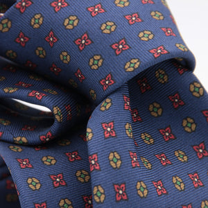 Holliday & Brown for Cruciani & Bella 100% printed Silk Self tipped Light Blue, Brown, Red and Green  motif tie Handmade in Italy 8 cm x 150 cm 5029