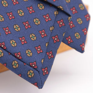 Holliday & Brown for Cruciani & Bella 100% printed Silk Self tipped Light Blue, Brown, Red and Green  motif tie Handmade in Italy 8 cm x 150 cm 5029