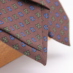 Holliday & Brown for Cruciani & Bella 100% printed Silk Self tipped Brown, Green, Blue and Orange  motif tie Handmade in Italy 8 cm x 150 cm #5030