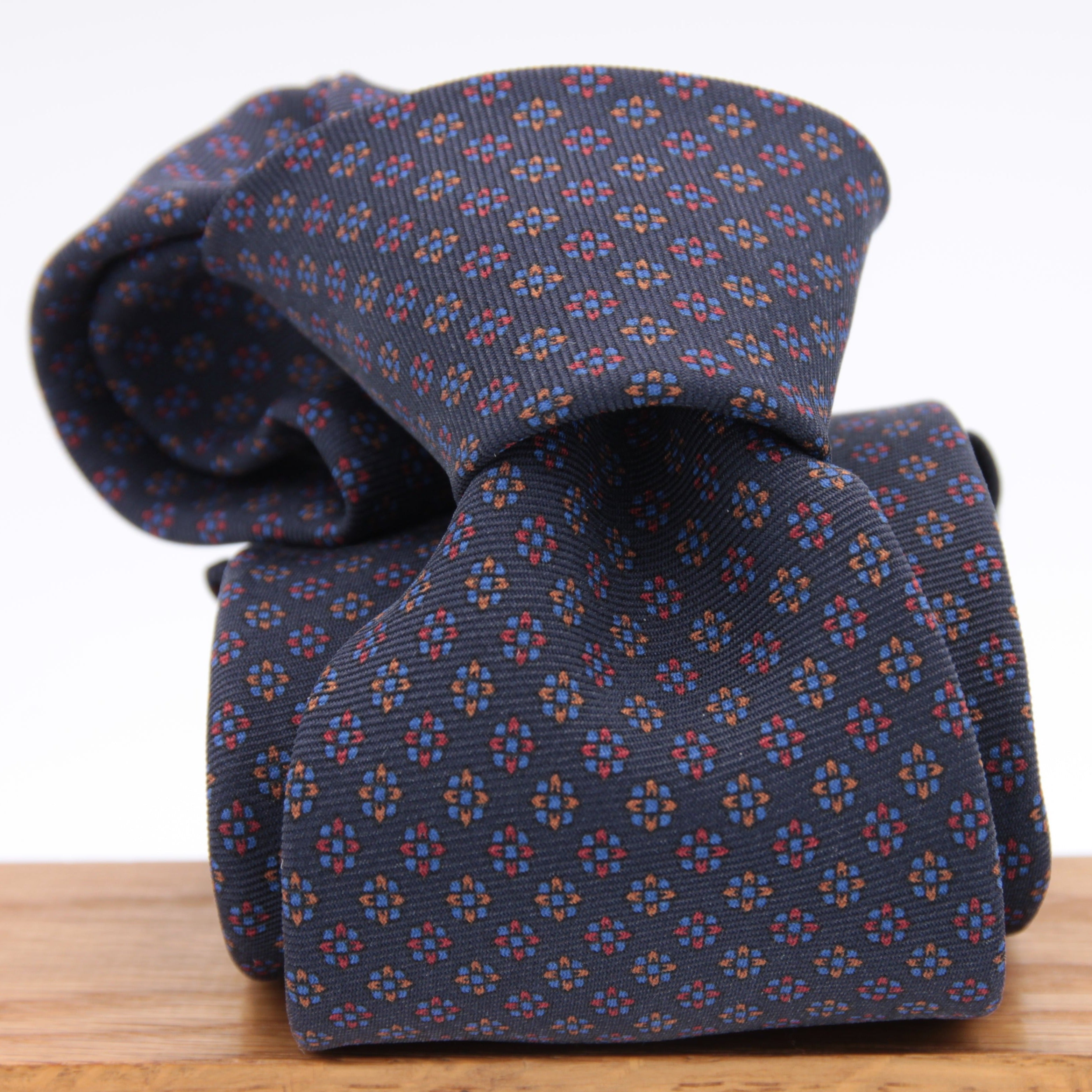 Holliday & Brown for Cruciani & Bella 100% printed Silk Self tipped Blue, Red and Yellow motif tie Handmade in Italy 8 cm x 150 cm #5017
