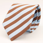 Drake's Archive 100% Silk Jaquard Tipped  Light Blue, Light Brown Stripes  Tie Handmade in England 8,5cm x 146 cm #6548