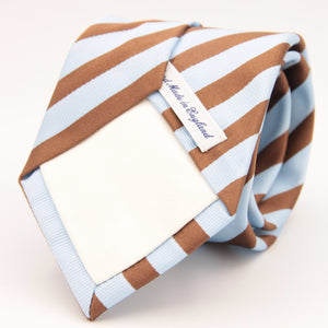 Drake's Archive 100% Silk Jaquard Tipped  Light Blue, Light Brown Stripes  Tie Handmade in England 8,5cm x 146 cm #6548