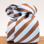 Drake's Archive 100% Silk Jaquard Tipped  Light Blue, Light Brown Stripes  Tie Handmade in England 8,5cm x 146 cm #6548