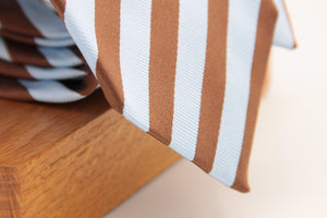 Drake's  -  Silk  - Light Blue, Light Brown Stripes Tie #6548