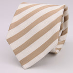 Drake's Vintage 100% Silk Jaquard Tipped  White, Light Brown Stripes  Tie Handmade in England 8,5cm x 146 cm #6549