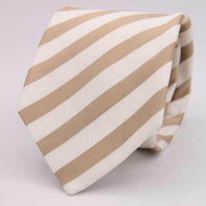 Drake's Vintage 100% Silk Jaquard Tipped  White, Light Brown Stripes  Tie Handmade in England 8,5cm x 146 cm #6549