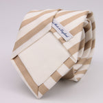 Drake's Vintage 100% Silk Jaquard Tipped  White, Light Brown Stripes  Tie Handmade in England 8,5cm x 146 cm #6549