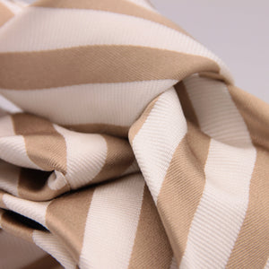 Drake's Vintage 100% Silk Jaquard Tipped  White, Light Brown Stripes  Tie Handmade in England 8,5cm x 146 cm #6549