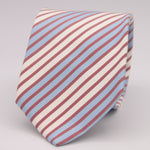 Drake's for Cruciani & Bella 100% Silk Jaquard Tipped  White, Light Blue and Light Red Stripes  Tie Handmade in London, England. 9,5cm x 146 cm #6546