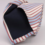 Drake's for Cruciani & Bella 100% Silk Jaquard Tipped  White, Light Blue and Light Red Stripes  Tie Handmade in London, England. 9,5cm x 146 cm #6546