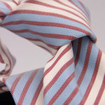 Drake's for Cruciani & Bella 100% Silk Jaquard Tipped  White, Light Blue and Light Red Stripes  Tie Handmade in London, England. 9,5cm x 146 cm #6546