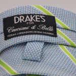 Drake's for Cruciani & Bella 100% Silk Garza Piccola Tipped  Light Blue, Light Green and White Stripes  Tie Handmade in England 9cm x 146 cm #5320