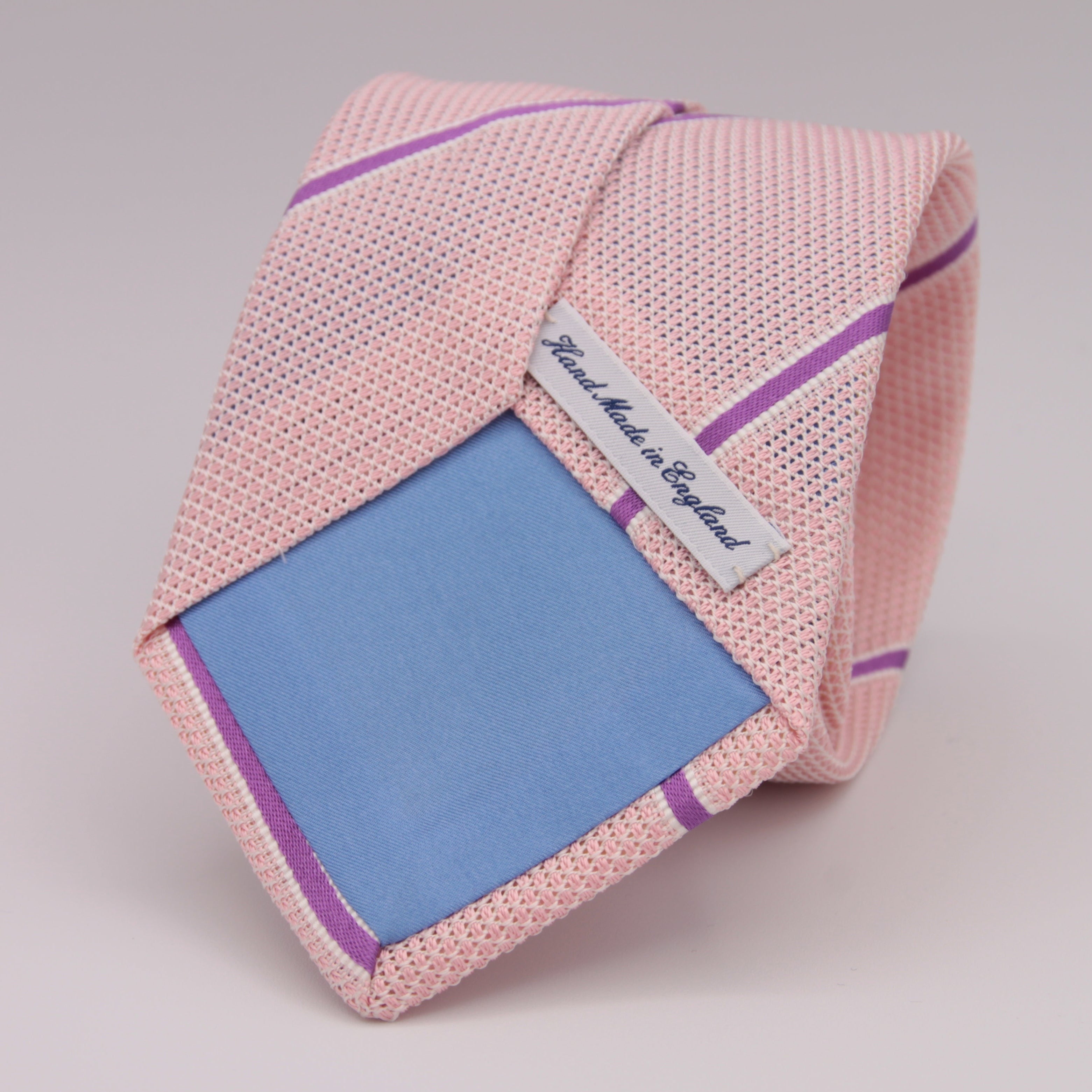 Drake's Archive 100% Silk Garza Piccola Tipped  Light Pink, Purple and White Stripes  Tie Handmade in England 9,5 cm x 146 cm #5322