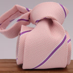 Drake's Archive 100% Silk Garza Piccola Tipped  Light Pink, Purple and White Stripes  Tie Handmade in England 9,5 cm x 146 cm #5322