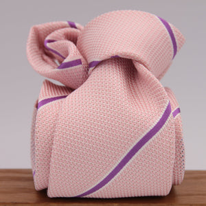 Drake's Archive 100% Silk Garza Piccola Tipped  Light Pink, Purple and White Stripes  Tie Handmade in England 9,5 cm x 146 cm #5322