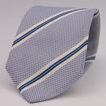 Drake's Vintage 100% Silk Garza Piccola Tipped  Light Blue, Blue and White Stripes  Tie Handmade in London, England. 9,5cm x 146 cm #6540