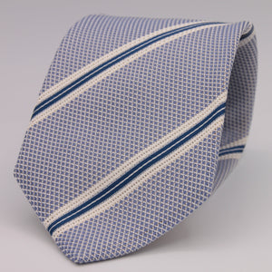 Drake's Vintage 100% Silk Garza Piccola Tipped  Light Blue, Blue and White Stripes  Tie Handmade in London, England. 9,5cm x 146 cm #6540