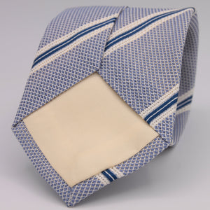 Drake's Vintage 100% Silk Garza Piccola Tipped  Light Blue, Blue and White Stripes  Tie Handmade in London, England. 9,5cm x 146 cm #6540