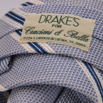 Drake's Vintage 100% Silk Garza Piccola Tipped  Light Blue, Blue and White Stripes  Tie Handmade in London, England. 9,5cm x 146 cm #6540