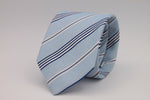 Drake's Vintage 100% Silk Garza Piccola Tipped  Light Blue, Blue and White Stripes  Tie Handmade in England 9 cm x 146 cm #6543