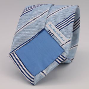 Drake's Vintage 100% Silk Garza Piccola Tipped  Light Blue, Blue and White Stripes  Tie Handmade in England 9 cm x 146 cm #6543