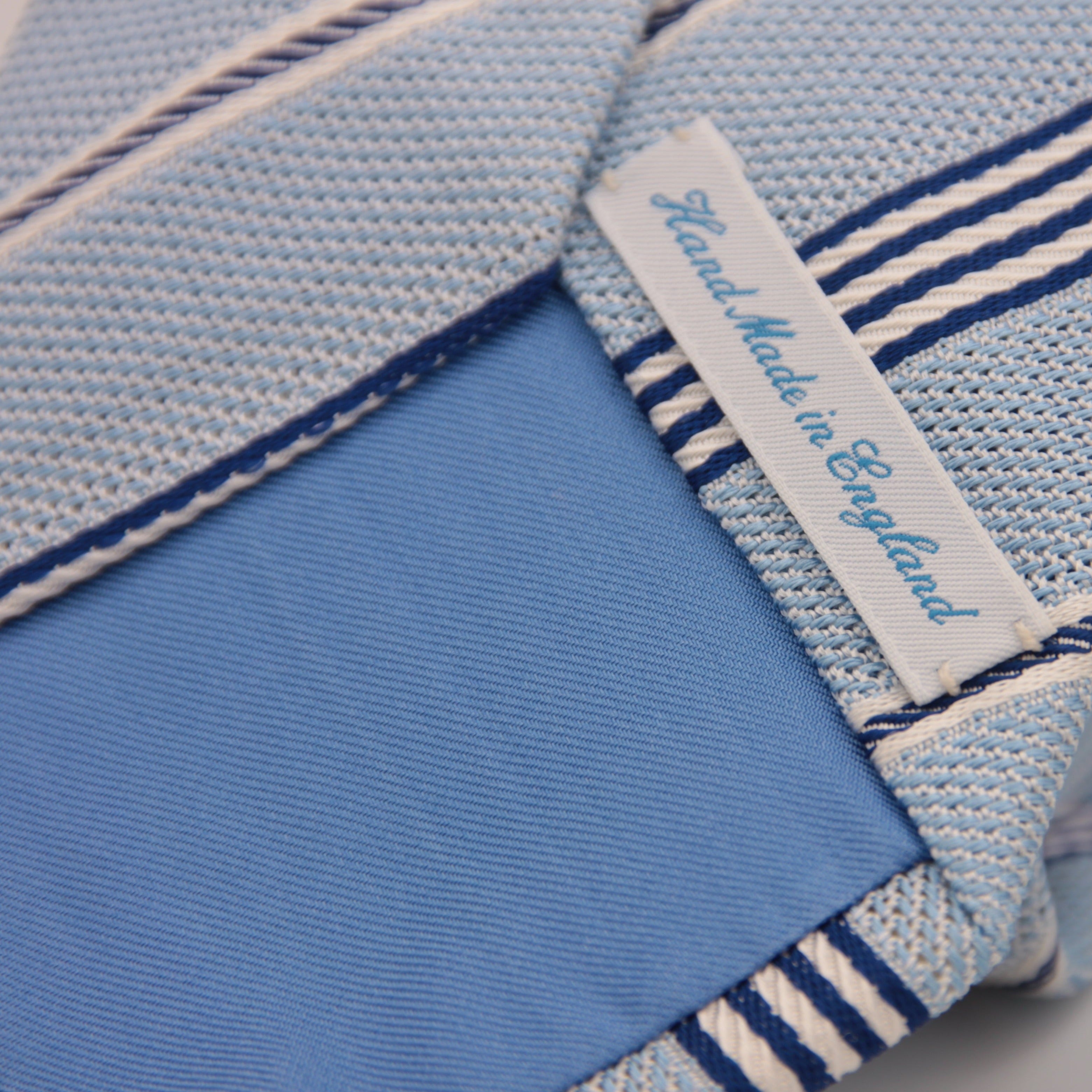 Drake's Vintage 100% Silk Garza Piccola Tipped  Light Blue, Blue and White Stripes  Tie Handmade in England 9 cm x 146 cm #6543