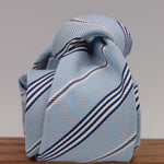 Drake's Vintage 100% Silk Garza Piccola Tipped  Light Blue, Blue and White Stripes  Tie Handmade in England 9 cm x 146 cm #6543