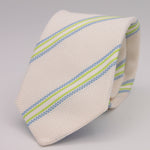 Drake's for Cruciani & Bella 100% Silk Garza Piccola Tipped  White, Light Green and Light Blue Stripes  Tie Handmade in England 9cm x 146 cm #5342