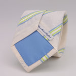 Drake's for Cruciani & Bella 100% Silk Garza Piccola Tipped  White, Light Green and Light Blue Stripes  Tie Handmade in England 9cm x 146 cm #5342
